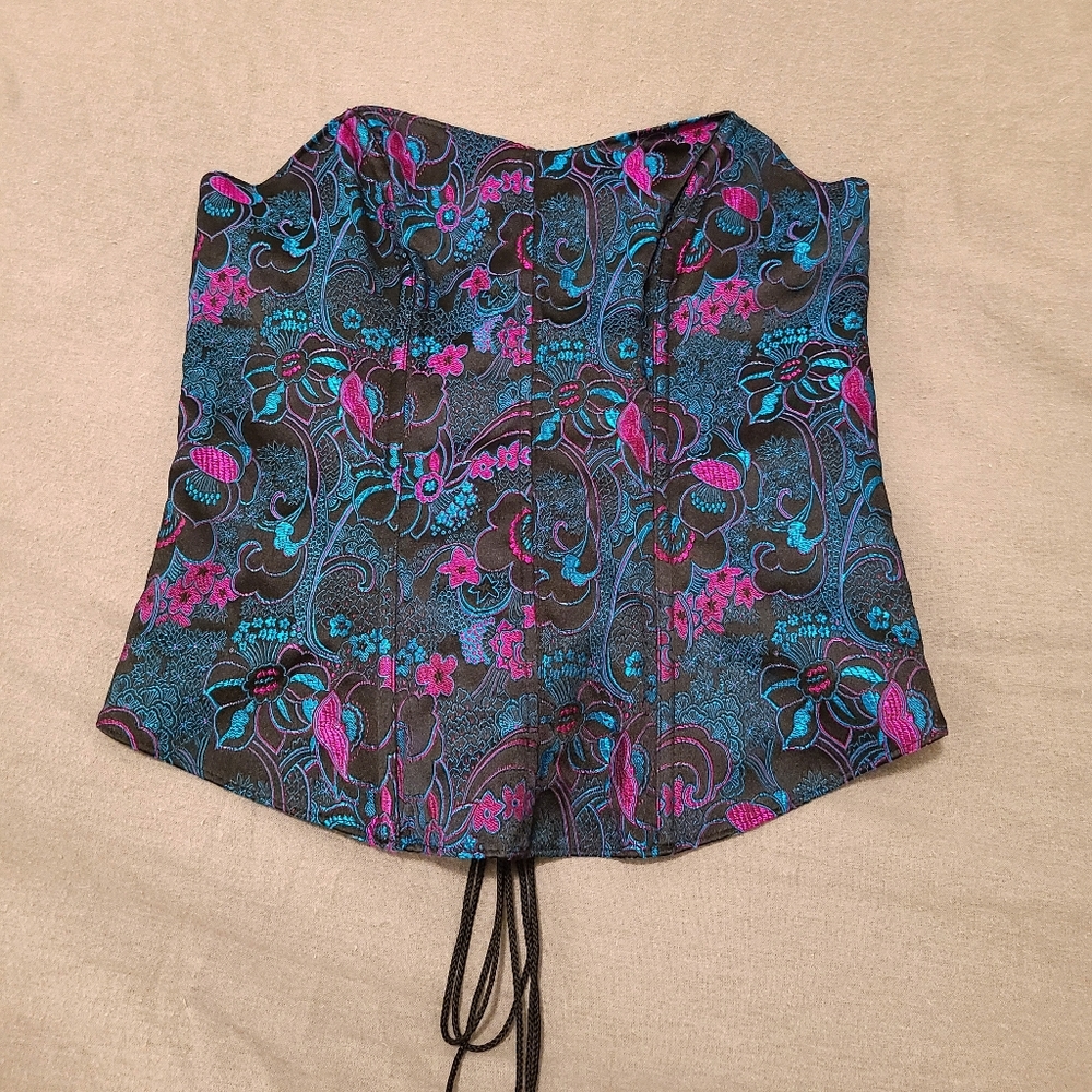 Tesa Teal Blue and Fuschia Pink Floral Bustier